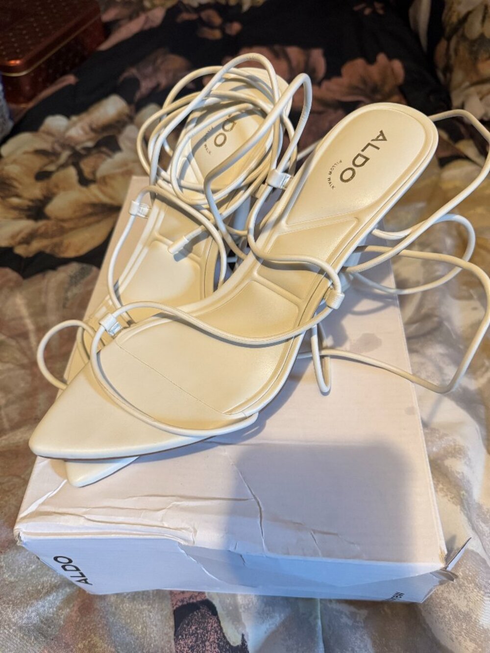 ALDO Melodic White / Bone Lace-Up Strappy Heels - Women's Size 9